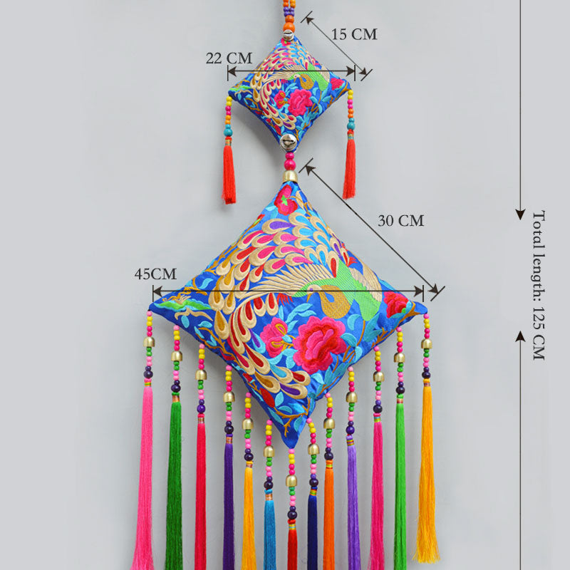 Handmade Embroidered Peacock Opening Screen Chinese Ethnic Style Embroidery Fabric Wall Hanging Decoration-06