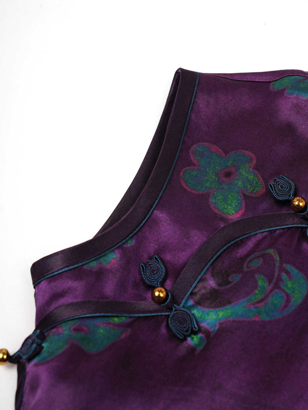 Purple Vintage Floral Handmade Mulberry Silk Qipao Cheongsam Dress-06