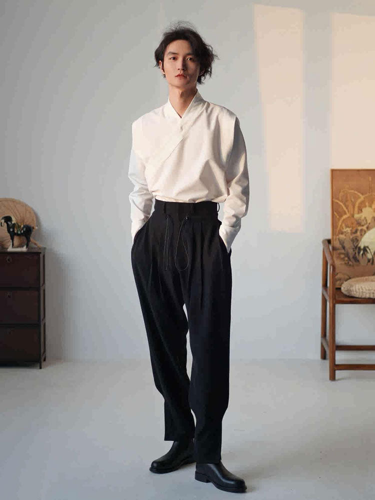 Men’s Modern Chinese Cross-Collar Shirt (Hanfu Inner Layer)-07