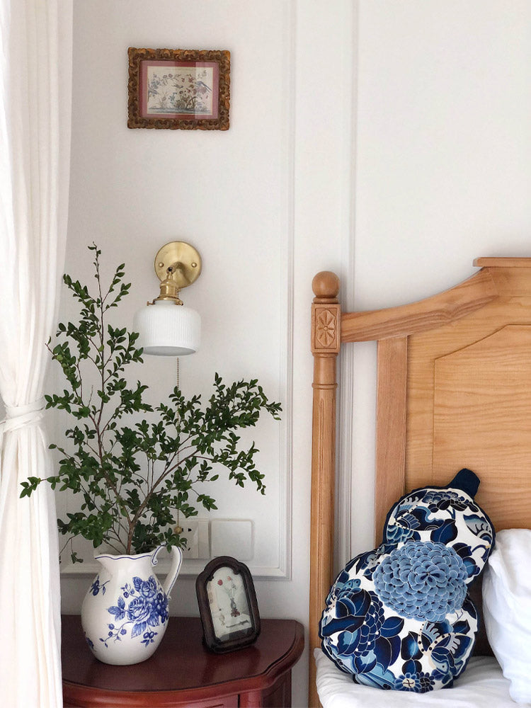 Chinese Style Blue and White Embroidered Gourd Shaped Cushion Pillow-05