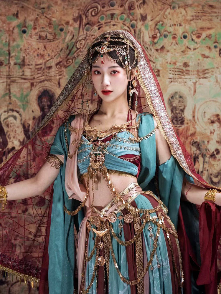 Classic Exotic Style Dunhuang Feitian Cosplay Western Region Princess Hanfu Costume Four-Piece Set-05