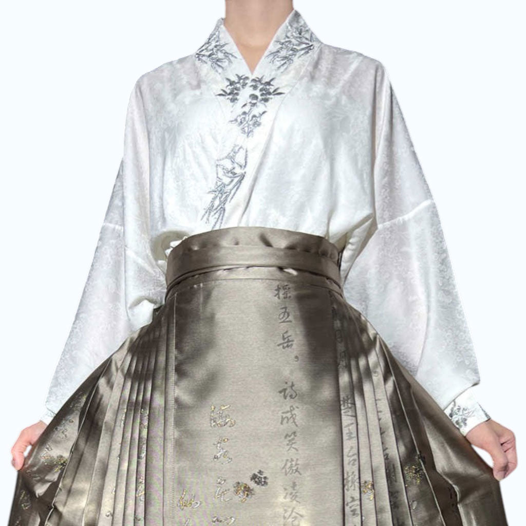 Snow Bamboo Plum Embroidered Song-Style Jiaoling Hanfu Shirt-07