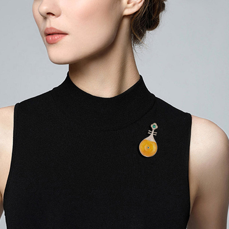 Chinese Classical Pipa Brooch with Cubic Zirconia Best Jewelry Gift-05