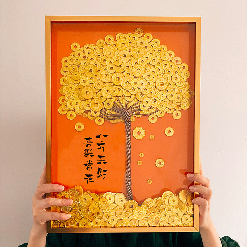 Golden Money Tree Calligraphy Wall Art - 'Wealth Comes from All Directions, Joy Remains Always' Business Gifts-05