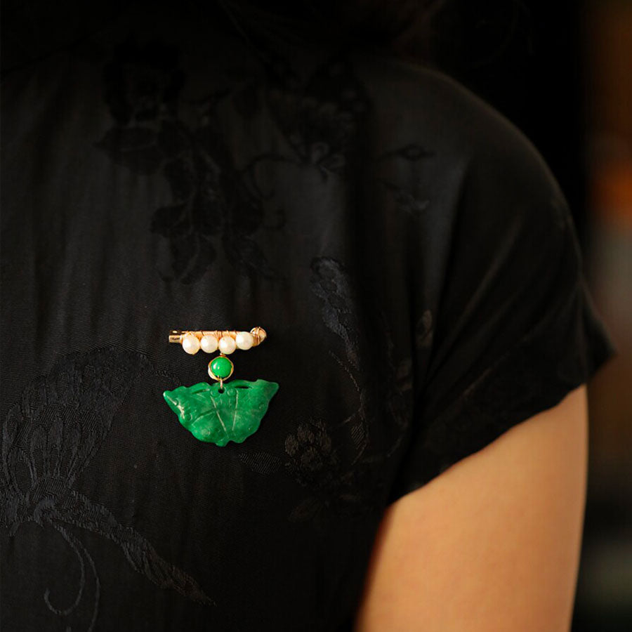 Chinese Green Butterfly Brooch with Freshwater Pearls-06