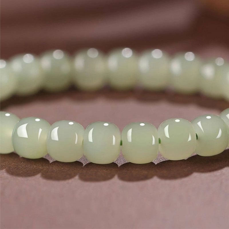 Natural Hetian Jade Beaded Bracelet - Qingshui Tone-04