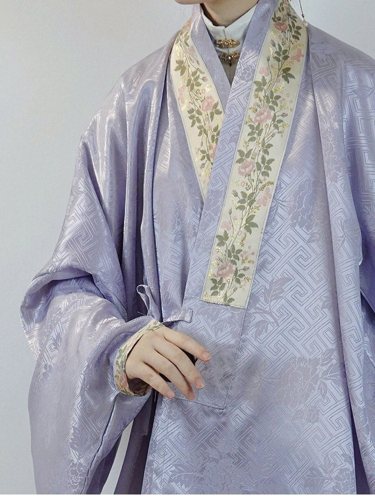 Chinese Style Ming Dynasty Pipa Sleeve Embroidered Dark-patterned Cross-collar Top for Women-06