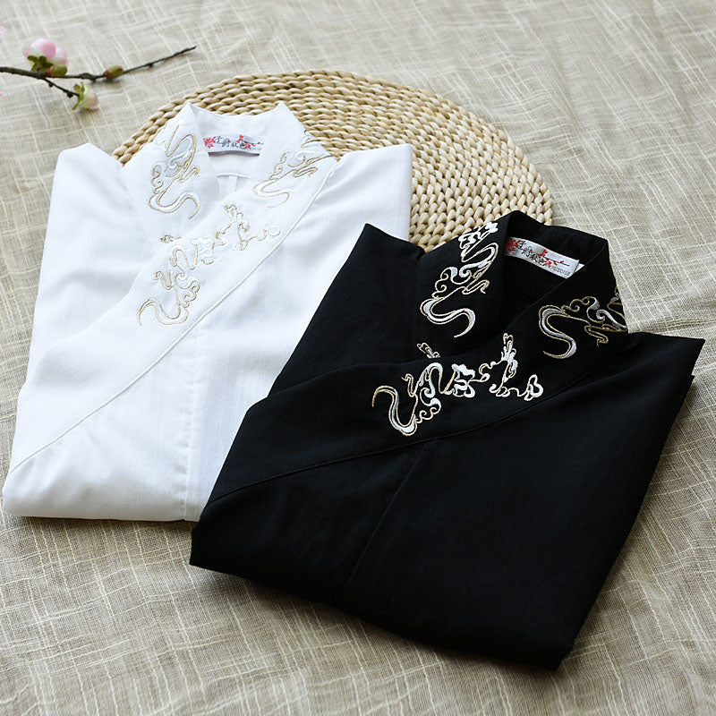 Morden Chinese Style Embroidered Crane Cross Collar Hanfu Shirt Top
