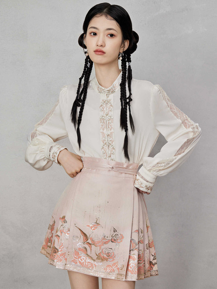 Gilded Roses – Mini Brocade Neo-Chinese Short Mamianqun Skirt-06