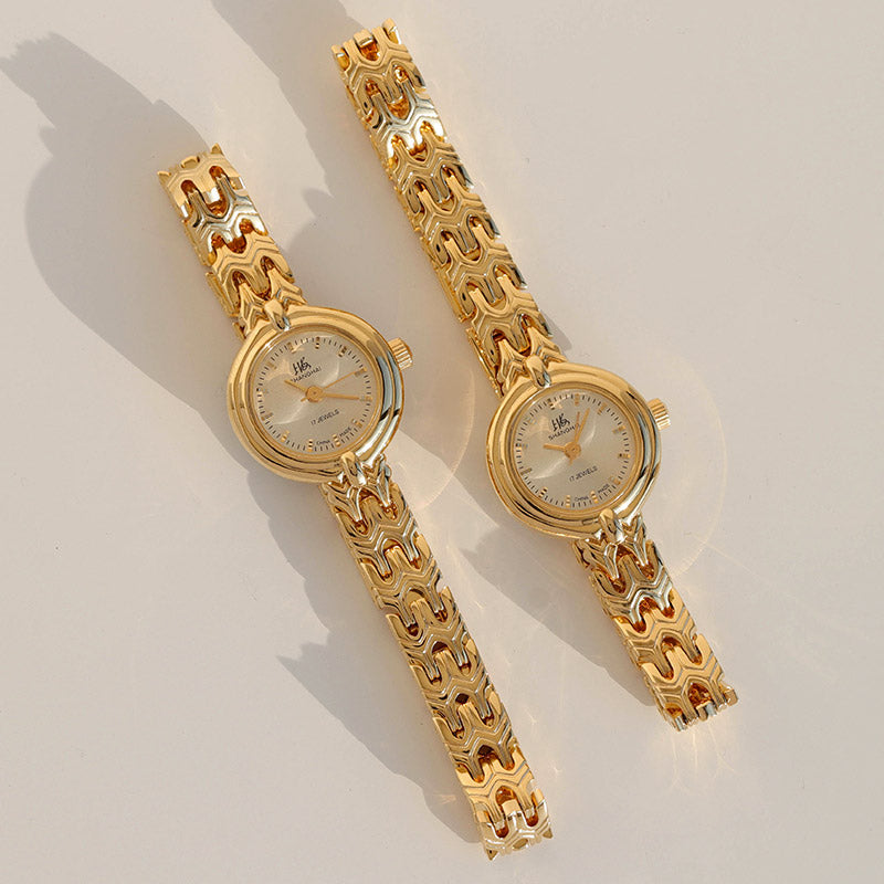 Delicate Old Retro Gold Manual Mechanical Watch for Women-06