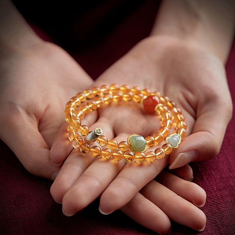 Double Circle Natural Clear Citrine Bracelet with Hetian Jade Multiple Gemstones-07