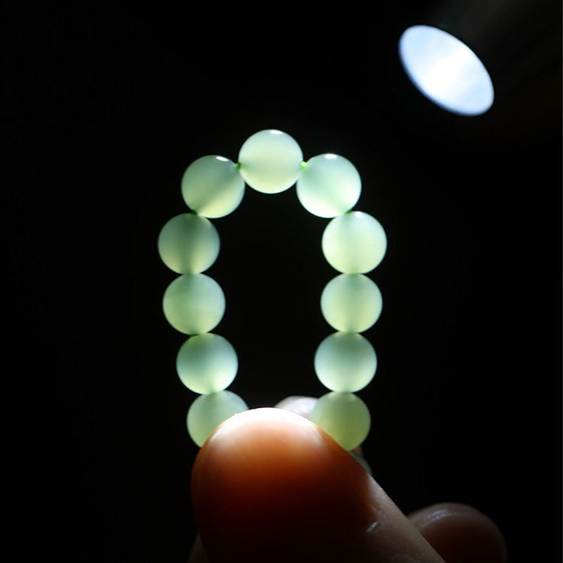 Natural Hetian Jade Bead Bracelet - Light Icy Tone-06