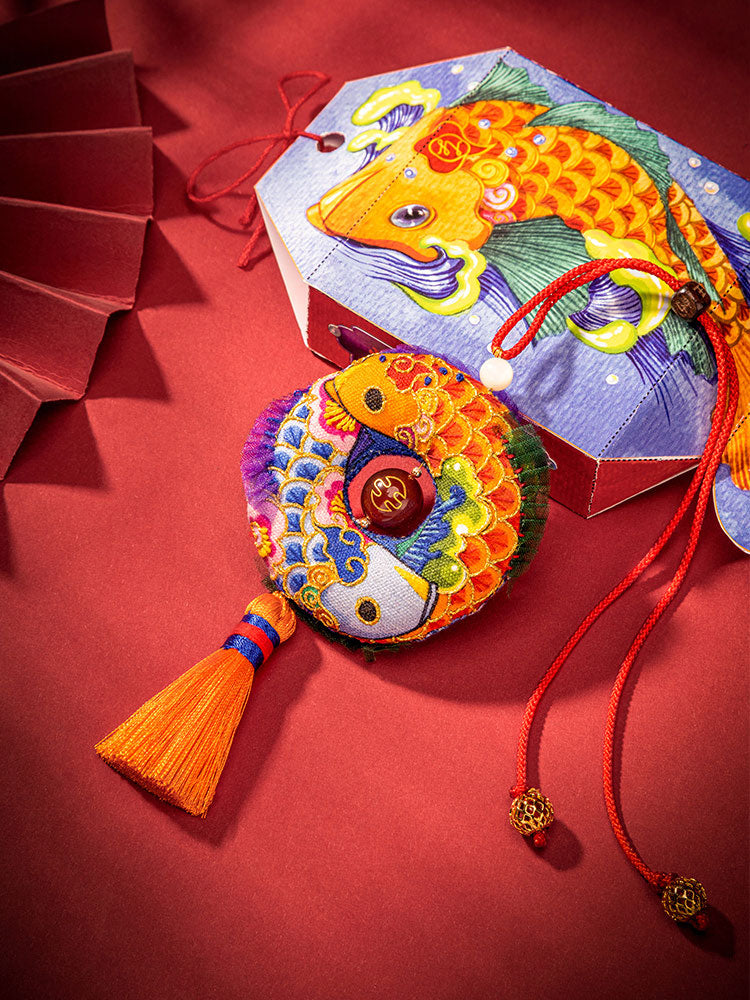 Peace Double Fish and Joyful Lion Talisman Hand Embroidery DIY Material Kit-Blessing Embroidery Amulet and Protective Blessing Sachet Christmas Gift-06