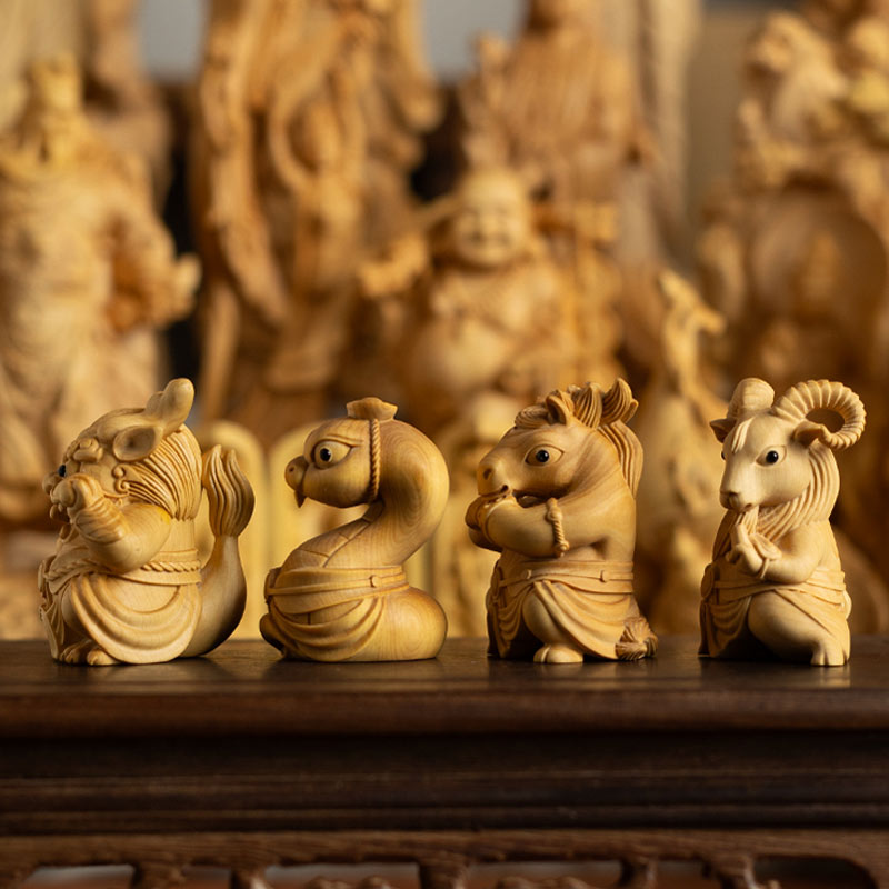 Boxwood Zodiac Animal Carvings – Chinese-style Collectible Art & Birthday Gift-06