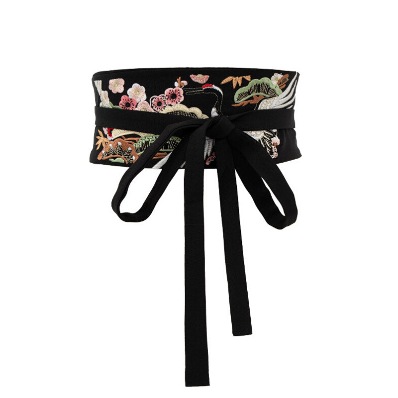 Vintage Chinese Style Crane Pattern Embroidery Girdle Waist Belt for Women-01