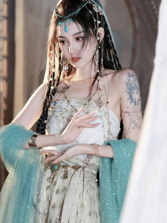 Elegant Color Dunhuang Feitian Cosplay Western Region Hanfu Costume Four-Piece Set-06