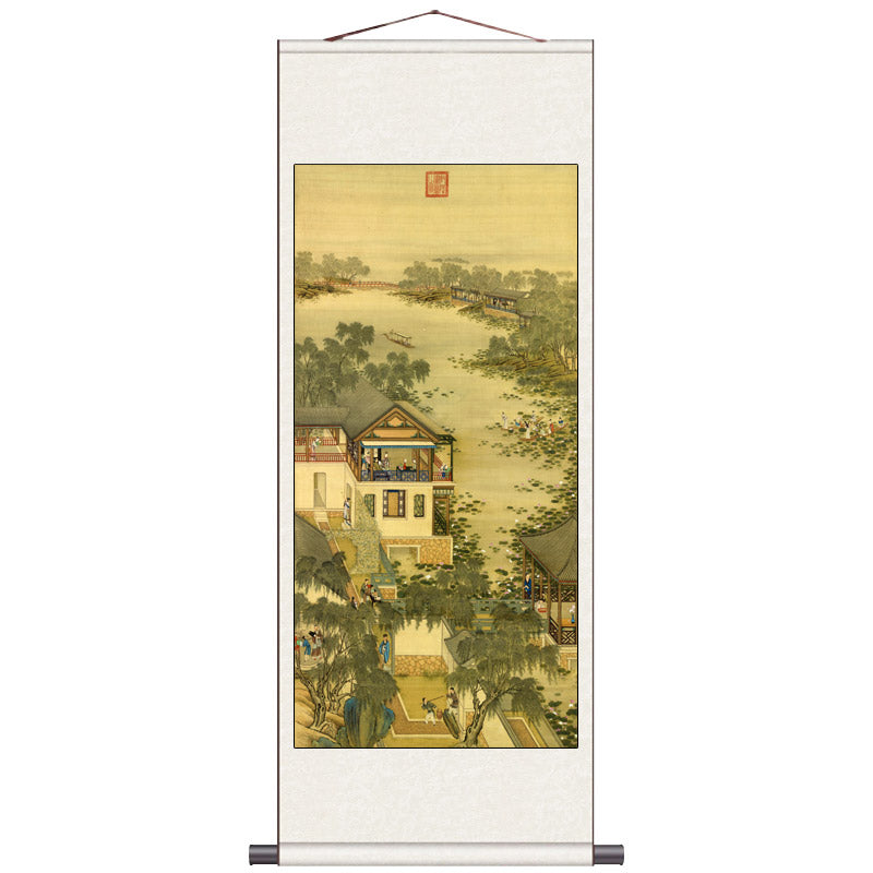 Leisure Time at the Yuanmingyuan in the Twelfth Month of the Yongzheng Reign - Traditional Chinese Silk Scroll Painting Reproduction-06
