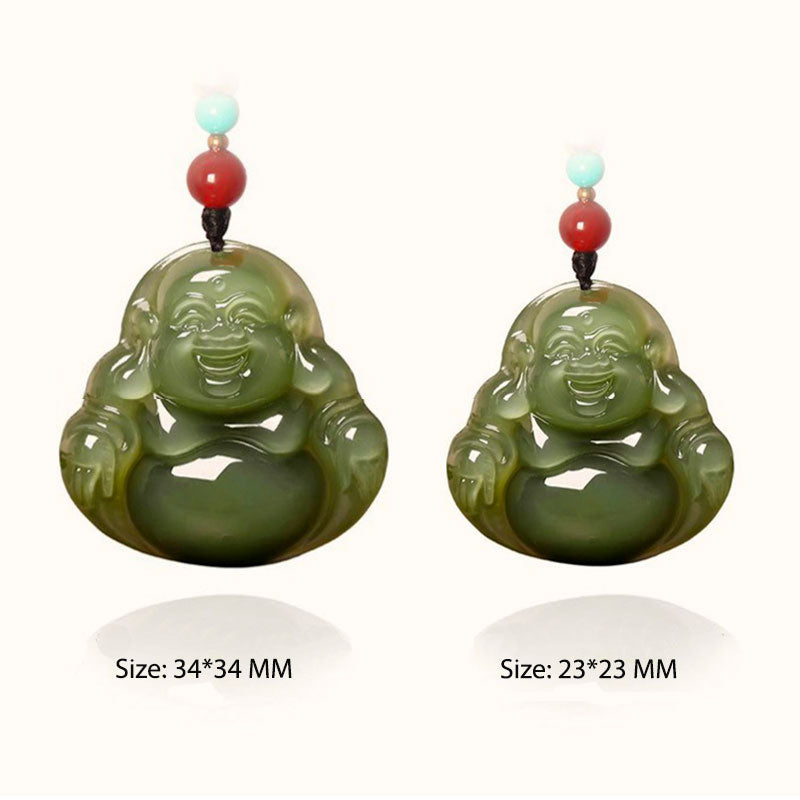 Natural Xinjiang Hetian Jade Green Jade Maitreya Buddha Jade Pendant Necklace-06