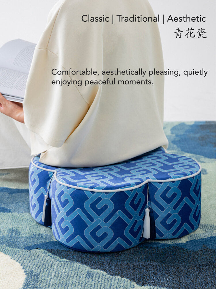 Chinese Blue and White Meditation Cushion Pouf-06
