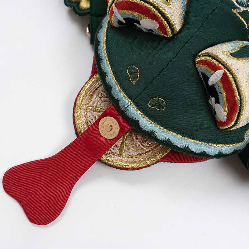 Golden Money Toad Embroidered Crossbody Phone Bag - Turquoise Green-03