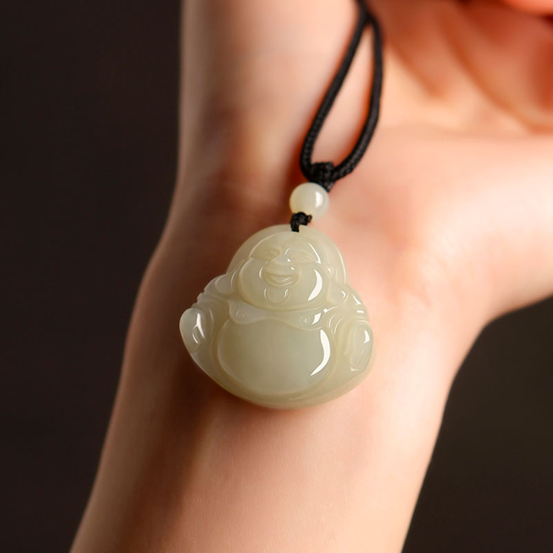 Natural Hetian Jade Maitreya Buddha Gemstone Pendant for Women-06