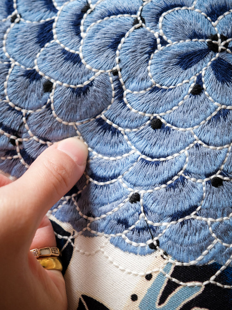 Chinese Style Blue and White Embroidered Gourd Shaped Cushion Pillow-06