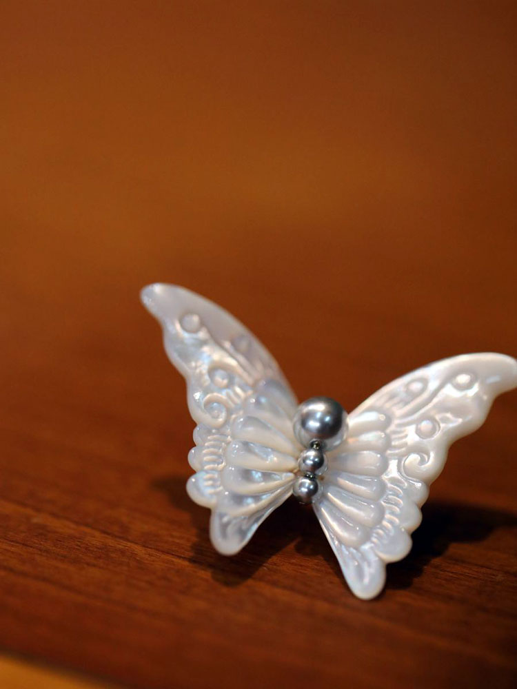 Natural Shell Butterfly & Dragonfly Brooch with Imitation Pearls-06