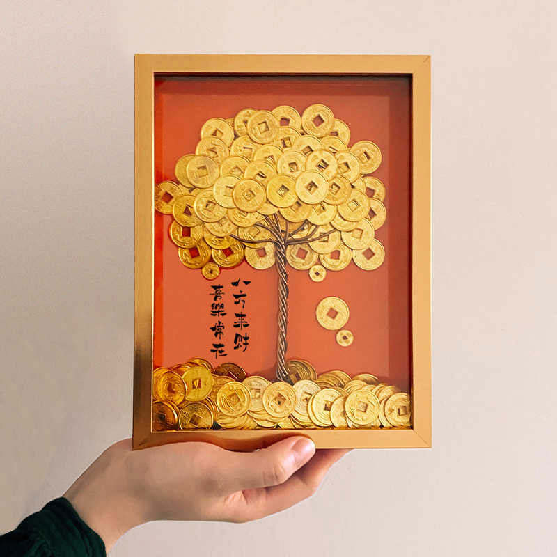 Golden Money Tree Calligraphy Wall Art - 'Wealth Comes from All Directions, Joy Remains Always' Business Gifts-06