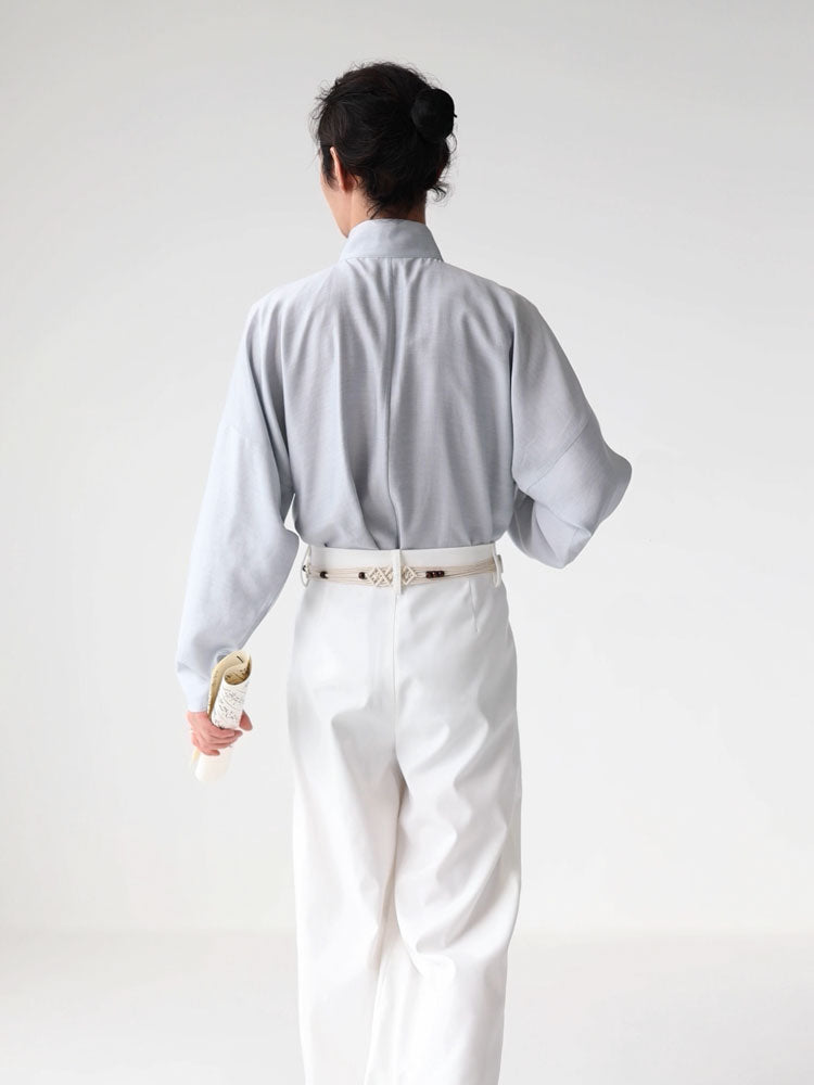 Men’s Light Blue Chinese-Inspired Mandarin Collar Long Sleeve Shirt-07