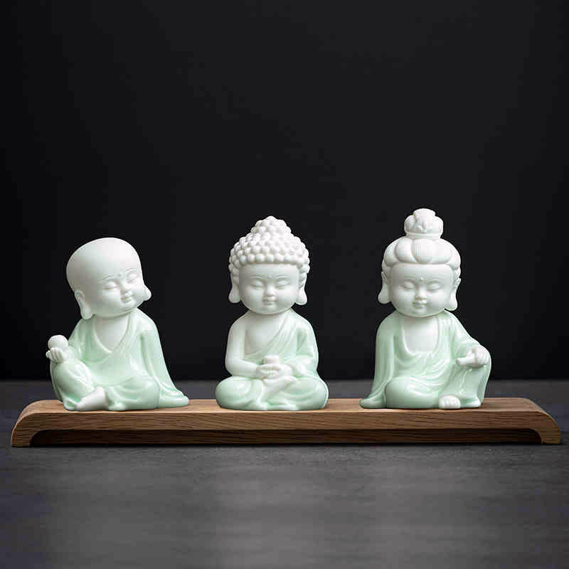 Handcrafted Celadon Chinese Zen-Style Ceramic Buddha Statue-05