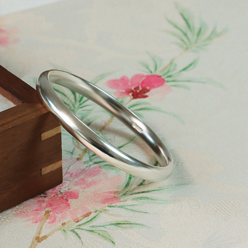 Hand-Carved Classic 999 Fine Silver High Polished Glossy Solid Bangle Bracelet Custome Size-06