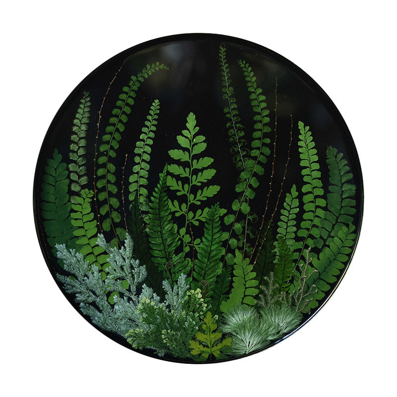 Handcrafted Natural Fern Round Lacquer Tray - Traditional Chinese Non-Heritage Lacquerware Tray-01