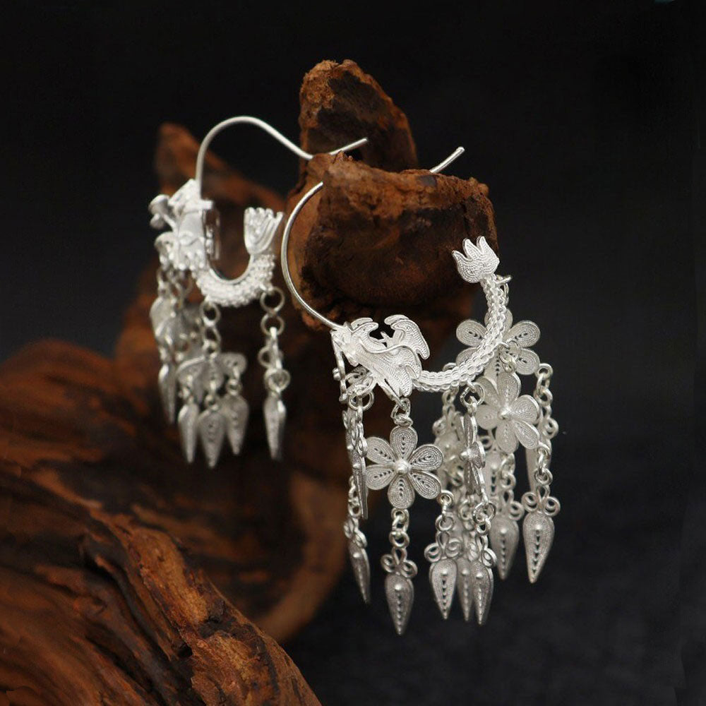 Handmade Auspicious Chinese Dragon Filigree Silver Earrings-02