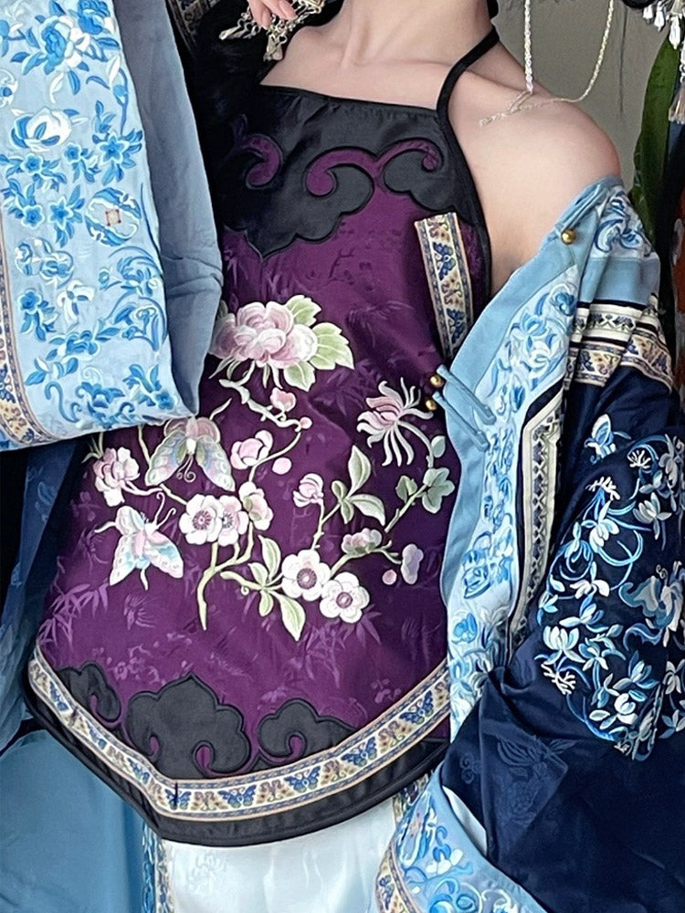 Vintage Chinese Silk Camisole with Floral and Butterfly Embroidery Hanfu Undershirt-05