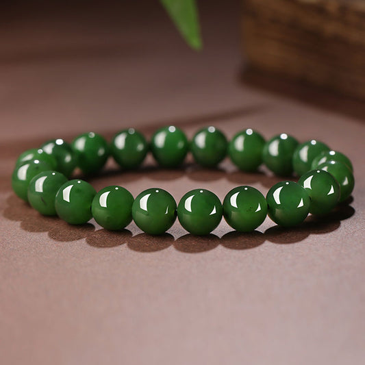 Bracelet de perles en Jade vert Xinjiang Hetian, Design minimaliste classique chinois