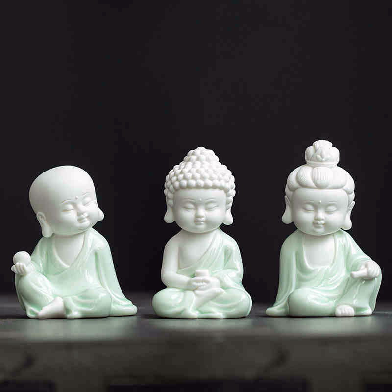 Handcrafted Celadon Chinese Zen-Style Ceramic Buddha Statue-06