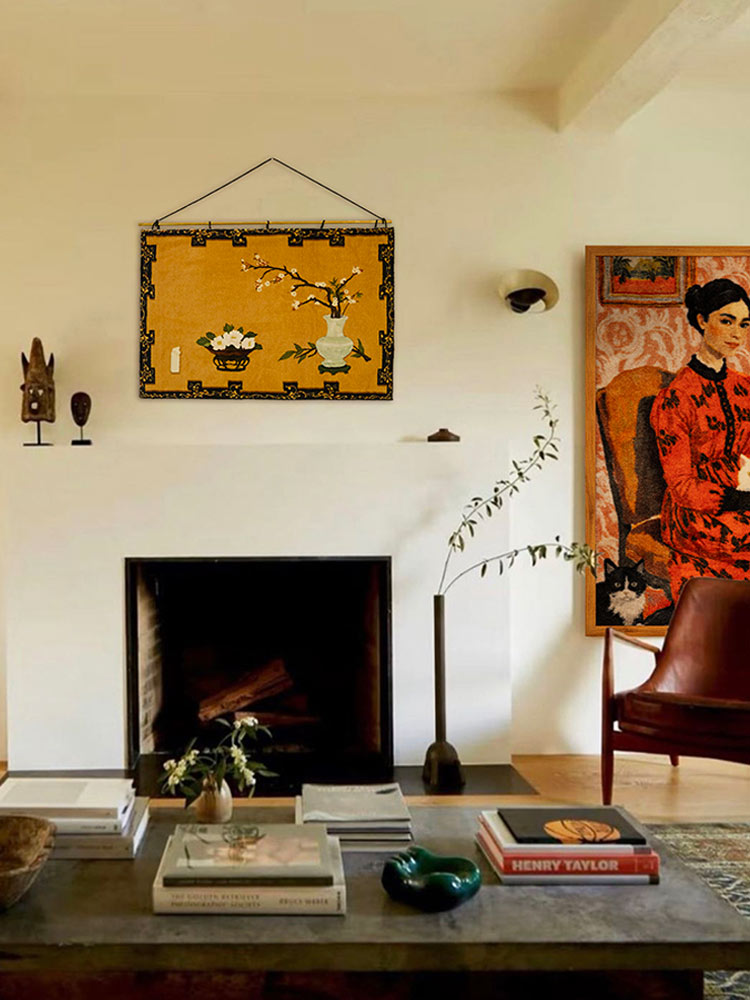 Whispering Plums: Traditional Chinese Vase Tapestry Art-09