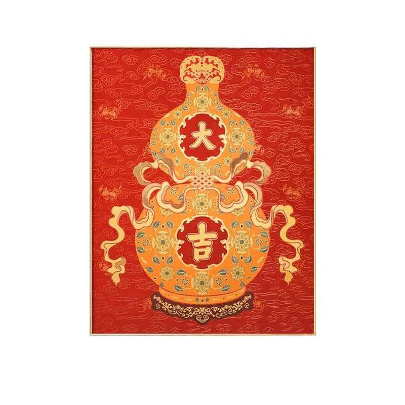 Chinese Auspicious Red Fortune, Prosperity, and Longevity Gourd Decorative Painting-07