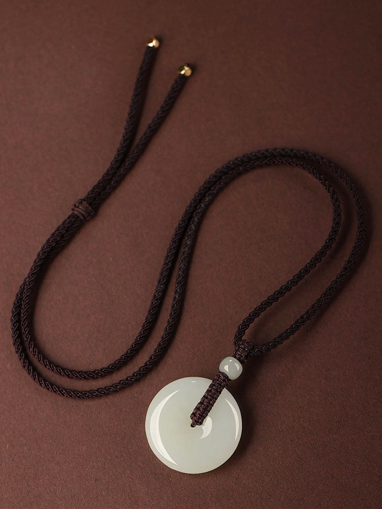 Natural Hetian Qingshui Jade Ping An Kou Jade Pendant Necklace Couple Gift-09