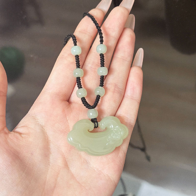 Hetian Jade Lotus Ruyi Lock Necklace-06