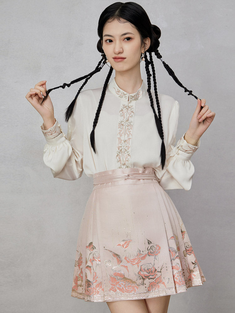 Gilded Roses – Mini Brocade Neo-Chinese Short Mamianqun Skirt-08