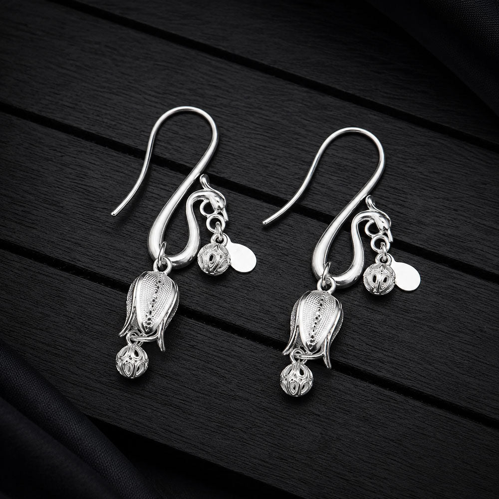 Phoenix & Lily of the Valley Filigree Drop Earrings in 999 Fine Silver-03
