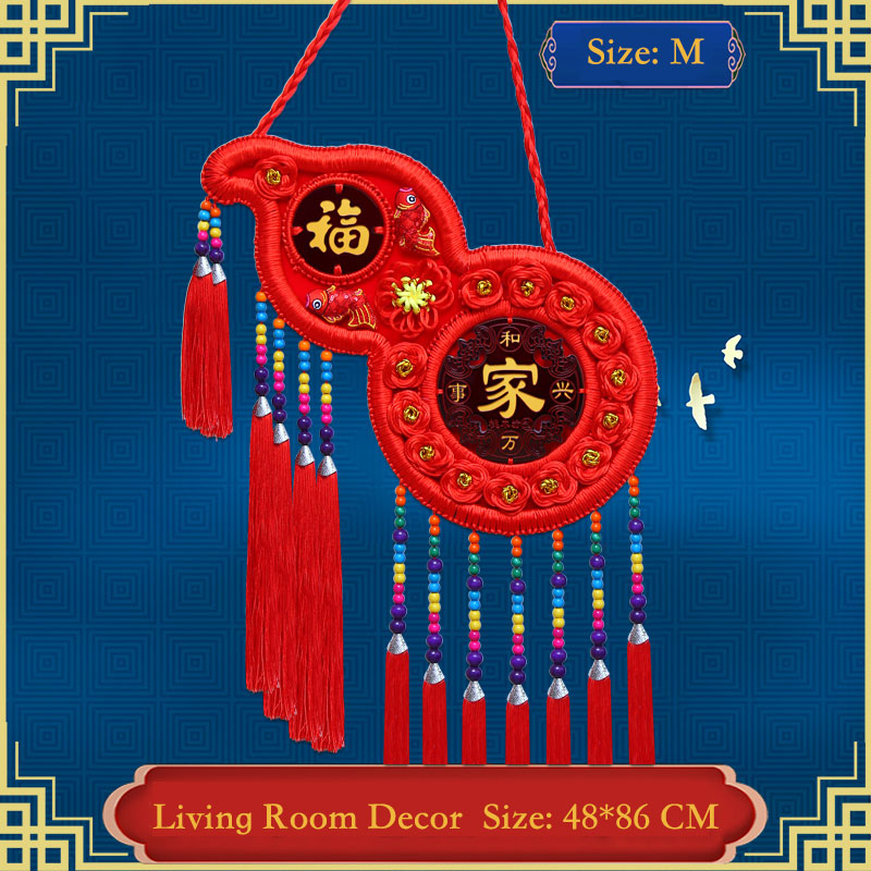 Gourd-shaped Peach Wood Chinese Knot Wall Hanging Decoration for Living Room, Housewarming Gift-07
