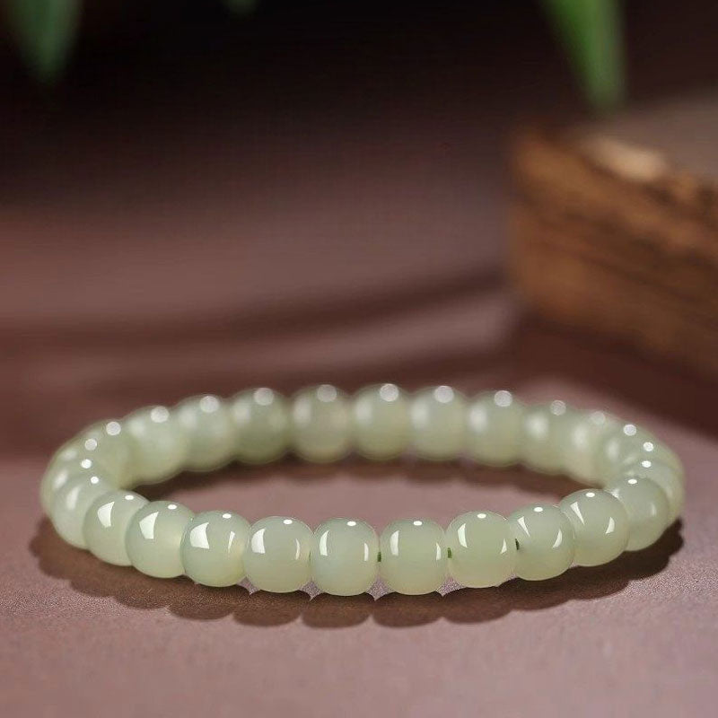 Natural Hetian Jade Beaded Bracelet - Qingshui Tone-07