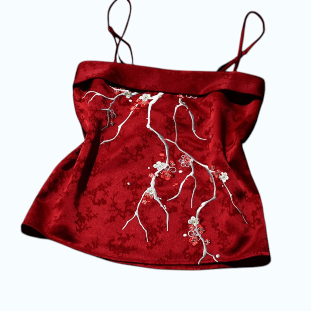 Vintage Plum Blossom Embroidered Camisole - Hanfu Inner Layer Top-09