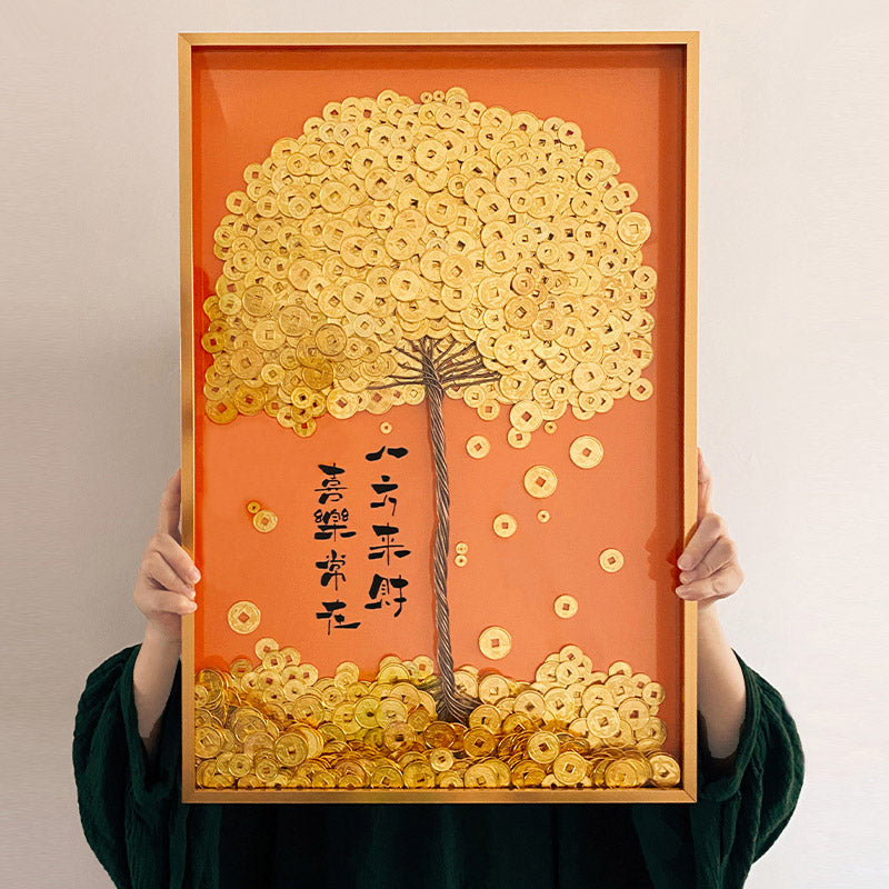 Golden Money Tree Calligraphy Wall Art - 'Wealth Comes from All Directions, Joy Remains Always' Business Gifts-07
