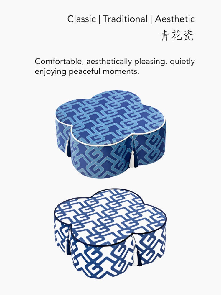 Chinese Blue and White Meditation Cushion Pouf-07