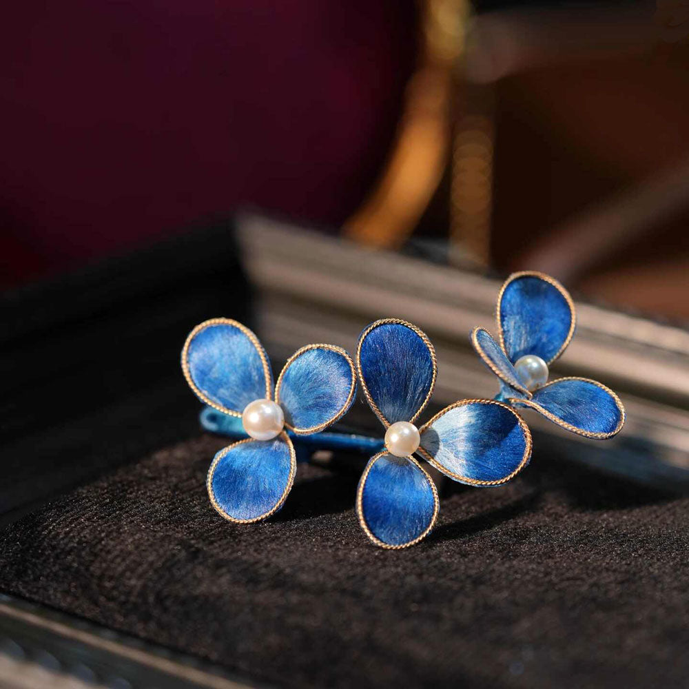 Blue Ronghua Hair Clip with Imitation Pearls-01