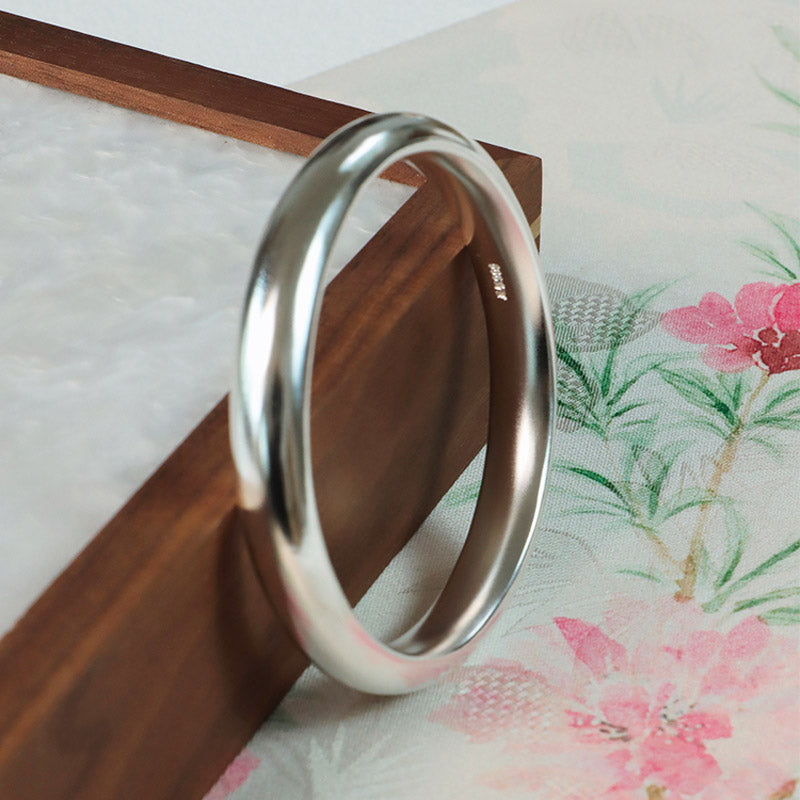 Hand-Carved Classic 999 Fine Silver High Polished Glossy Solid Bangle Bracelet Custome Size-07