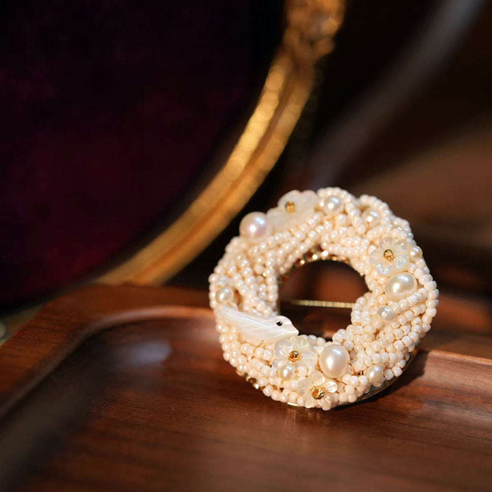Vintage Pearl Bird’s Nest Brooch with Freshwater Pearls-05